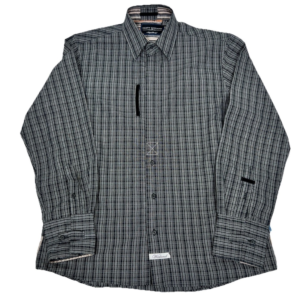 Scott Weiland Collection English Laundry Black White Crosshatch Grid Shirt XL